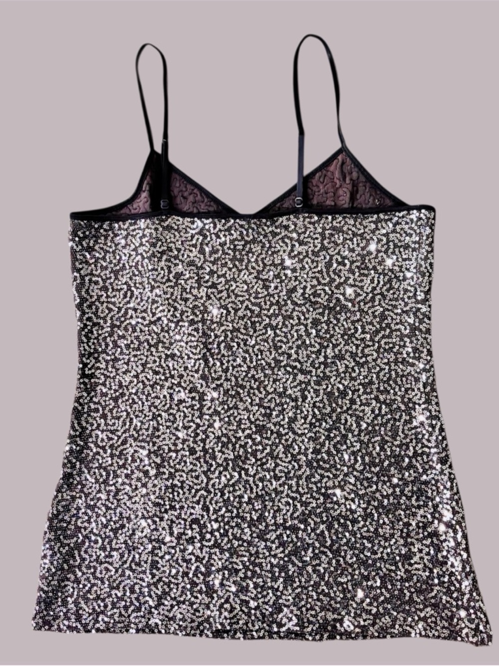 Express Vintage Silver Sequin Spaghetti Strap Tank Top - SZ MED - Picture 4 of 6